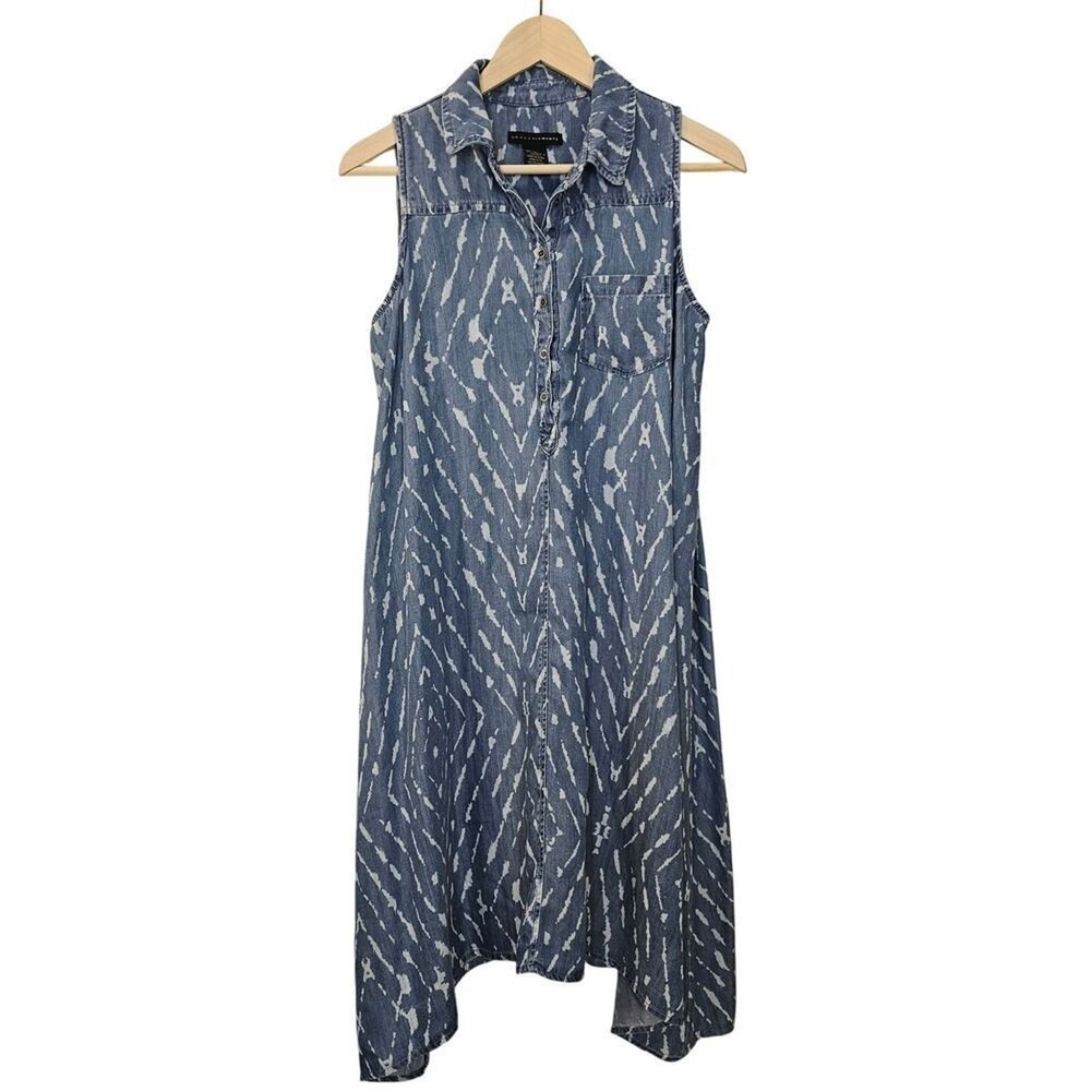 Grace Elements Blue Tencel Denim Shirt Dress Size Medium High-Low Hem Boho‎ Midi - Picture 2 of 10